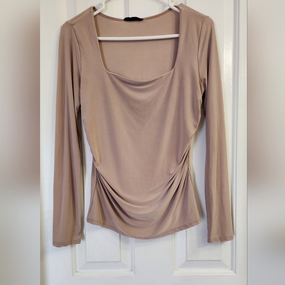 Saints 21 nude long sleeve, pleated sides shirt size L